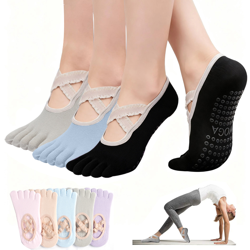 Medical Tape - ถุงเท้าพิลาทิสกันลื่นสำหรับผู้หญิง ถุงเท้าโยคะแบบผูกเชือก ถุงเท้ากีฬาฟิตเนสระบายอากาศ ถุงเท้าบัลเลต์สำหรับสตูดิโอพิลาทิส