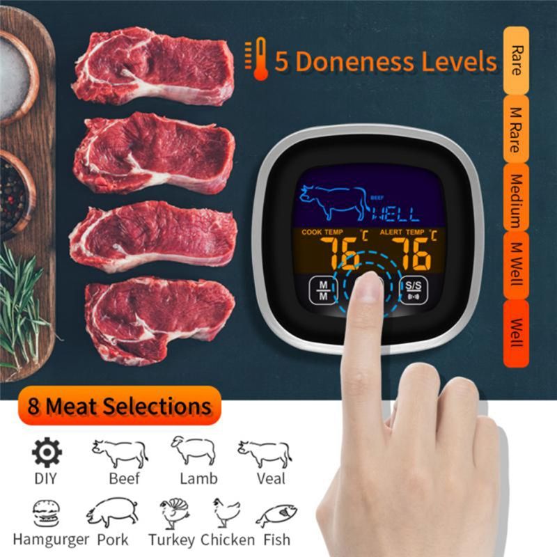 Thermometer Digital - ซูเปอร์เซลล์ เทอร์โมมิเตอร์ดิจิตอลสำหรับห้องครัว สแตนเลส กันน้ำ โพรบวัดอุณหภูมิเนื้อสัตว์ เครื่องวัดอุณหภูมิสำหรับเตาอบ