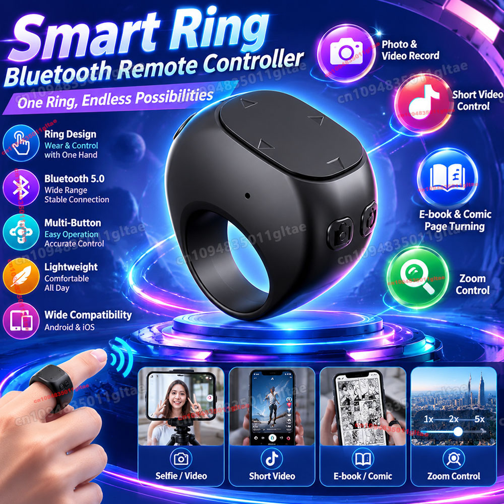 Blood Pressure Monitor - แหวนควบคุมระยะไกลไร้สายสำหรับมือถือ พร้อมทัชแพด อุปกรณ์คลิกหน้าจออัจฉริยะ แหวนพลิกหน้าจออัตโนมัติสำหรับดูวิดีโอและท่องเว็บ R12