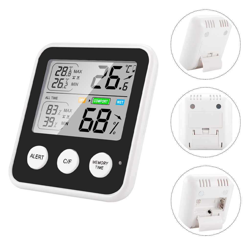 Thermometer Digital - เครื่องวัดอุณหภูมิและความชื้นแบบดิจิทัลสำหรับใช้ในบ้าน ขนาดกะทัดรัด พร้อมขาตั้ง สำหรับวัดอุณหภูมิและความชื้นภายในอาคาร ความแม่นยำสูง เหมาะสำหรับใช้ในโรงเรือน